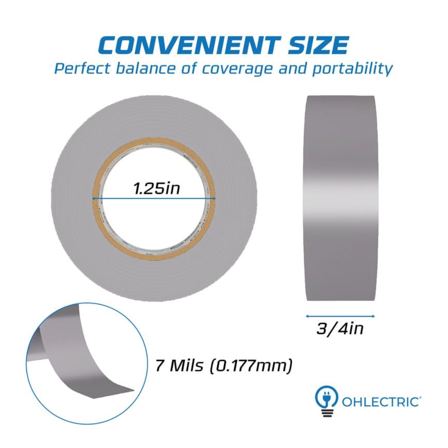 OHLECTRIC Professional Grade Vinyl Electrical Tape (20 Pack) Grey - 7 Mil Thick Flame-Retardant, Heat & Weather Resistant 3/4 Inch x 60 Feet | Ideal for Contractors & Electricians