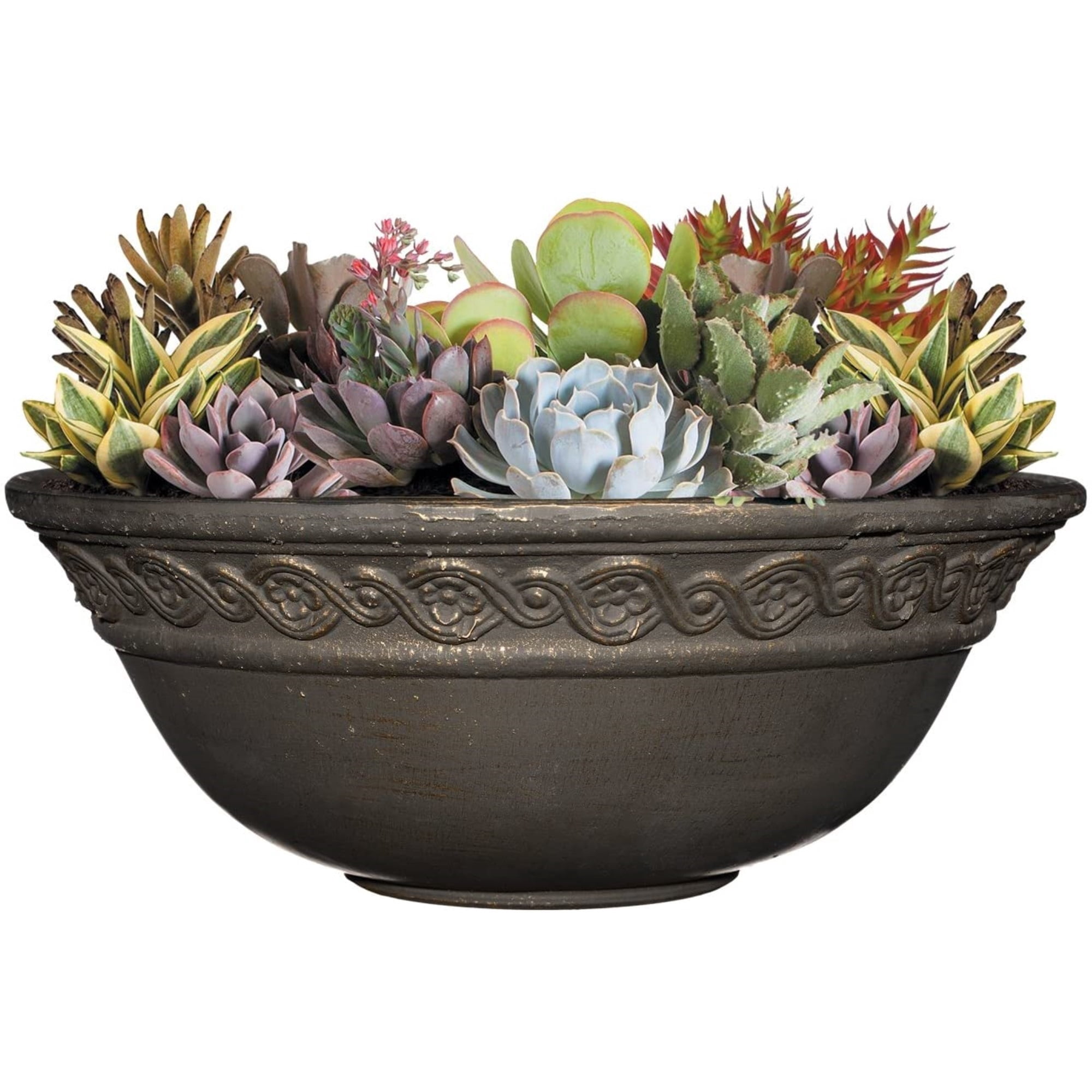 Classic Home and Garden Indoor/Outdoor Round Corinthian Resin Flower Pot Planter Bowl, Bronze, 12"