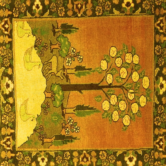 Ahgly Company Machine Washable Indoor Square Animal Yellow Traditional Area Rugs, 7' Square