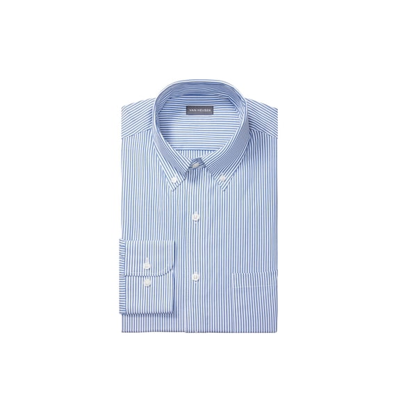 Van Heusen - Camisa de vestir con cuello abotonado a rayas y corte regular para hombre, azul, 18.5 pulgadas, cuello, manga de 36 a 37 pulgadas