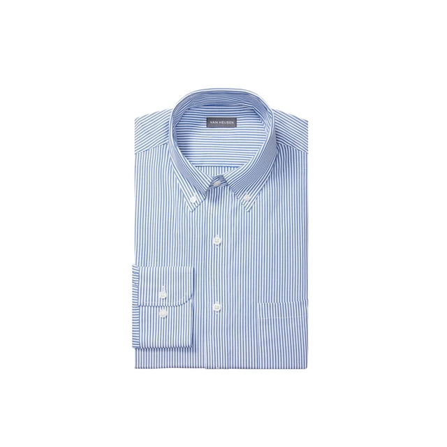 Van Heusen - Camisa de vestir con cuello abotonado a rayas y corte regular para hombre, azul, 18.5 pulgadas, cuello, manga de 36 a 37 pulgadas