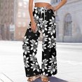 thumbnail image 5 of WTOBBY Women's Summer Boho Palazzo Wide Leg Pants with Floral Printing High Waist Elastic Drawstring and Functional Pockets for Casual Comfort ,Black L, 5 of 7