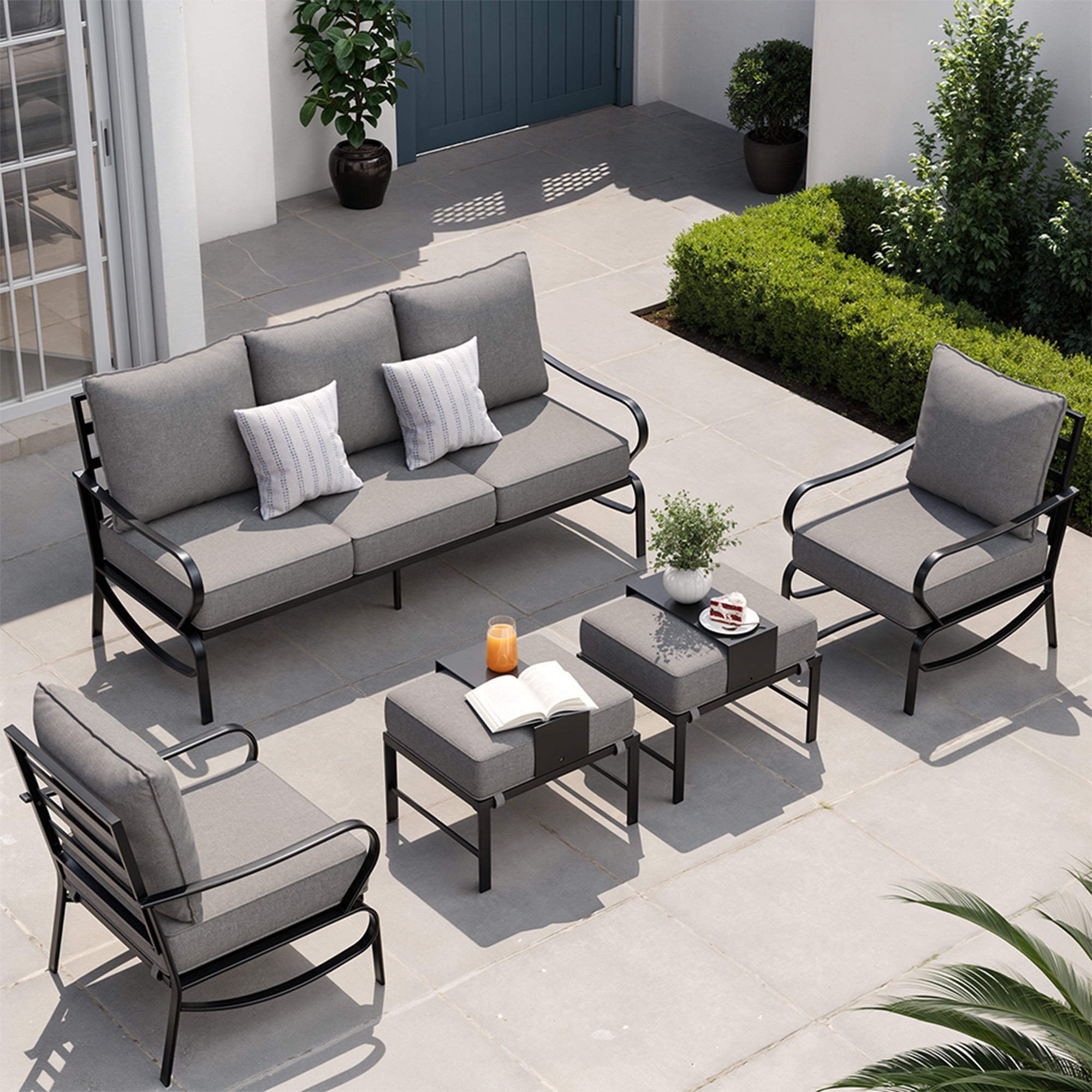 POTEBAN Patio Furniture Metal Outdoor Set 5 Pcs, Outdoor Patio Furniture Set, Modern Furniture Sets with Chairs for Lawn Deck Poolside,Grey