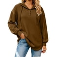 thumbnail image 5 of MLCDZ Hoodies for Women Button Drawstring Long Sleeve Hooded Casual Sweatshirt Fall Loose Fit Lightweight Outdoor Activities Sports Tops, 5 of 7