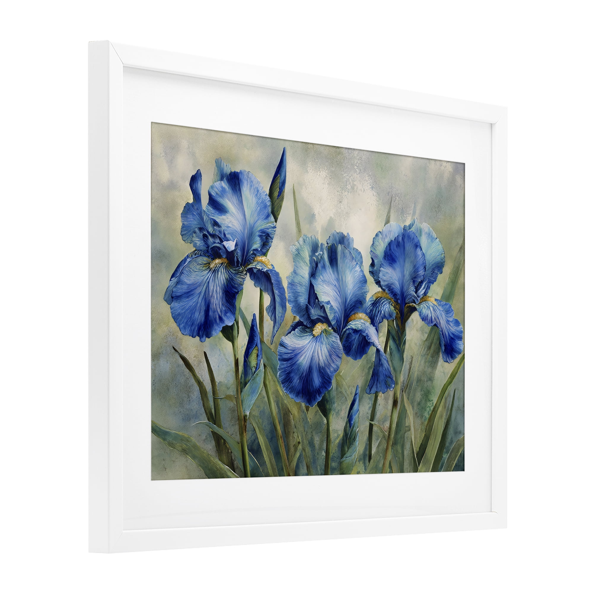 Stupell Industries Drawn Blue Iris Flowers White Framed Print Under Glass, design by Franklyn Gregory