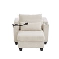 thumbnail image 6 of Euroco Convertible Sofa Chair with Chaise Lounge Extension, Hidden Armrest Storage, USB Charging Ports, Phone Holder & Cup Holders, Corduroy Fabric Recliner with Lumbar Pillow, for Small Spaces, 6 of 6