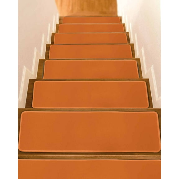 Orange Stair Treads for Wooden Steps Indoor Runner Rug Carpet, Pure Orange 10 Pieces Peel and Stick Staircase Step Treads Covers Washable Throw Door Mats, 30"x8"
