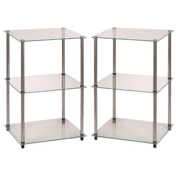 Home Square Classic Clear Glass 3 Tier Lamp Table - Set of 2