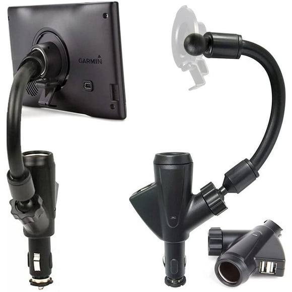 ChargerCity Cigarette Lighter Socket Mount w/Dual USB Port for Garmin Nuvi 52 52LM 55 55LM 55LMT 56 57 57LM 57LMT58 65 65LM 65LMT 66 67 67LMT 68 2559 2559LMT 2589 2589LMT 2597 2598 2689 LM LMT GPS