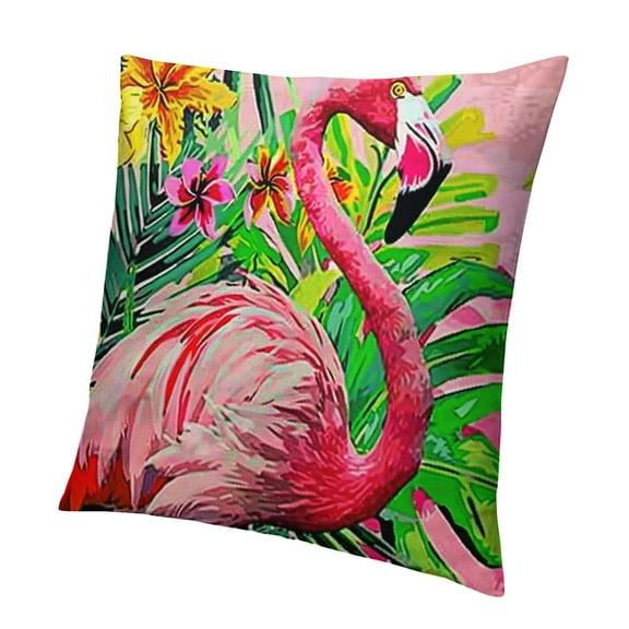 BCIIG   Outdoor Tropical Flamingo Throw Pillow Covers Color Flower with Plant Leaves Decorative Home Pillow Case Square   Pink Animals Farmhouse Cushion Cover for Sofa   12x12in