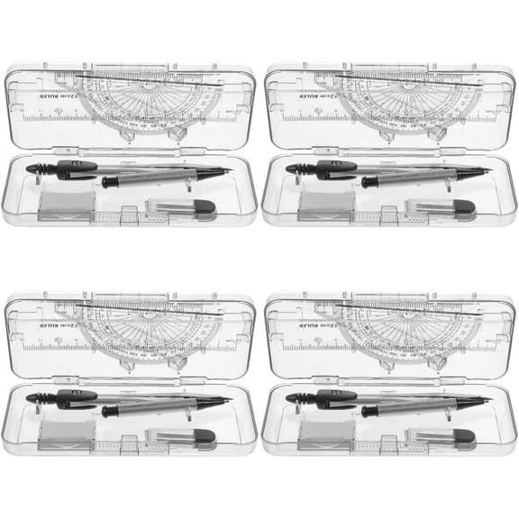 4pcs Set Drawing Tool Construction Pencils Woodworking Square Mechanical Pencil Colored Compass Protractor for School Triangular Ruler Carpenter Tools Marker Stationary Kit