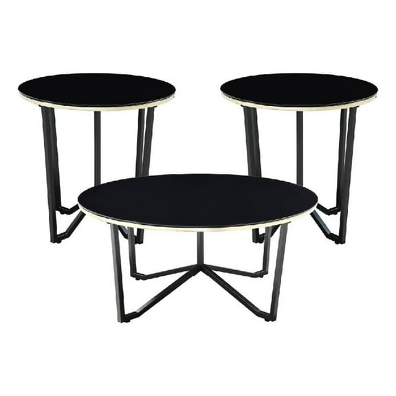 Amyra 3pc Occasional Coffee and End Table Set- Black Glass- Gold