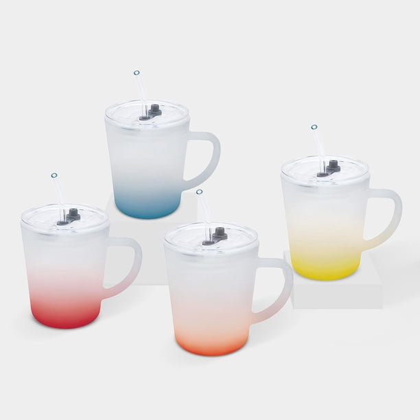 Paquete con 25 piezas de Taza de vidrio sublimable con tapa amarillo 7 x 10.8