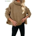 thumbnail image 3 of BadPiggies Women's Lapel Fuzzy Fleece Sweatshirt Casual Loose Pullover Cozy Fluffy Warm Turtleneck Jacket Coat (S, Khaki), 3 of 6