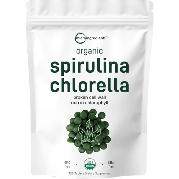 Micro Ingredients Organic Spirulina Chlorella Tablets 3,000mg Per Serving, 720 Tablets (4 Month Supply) | 50/50 Blend Superfood