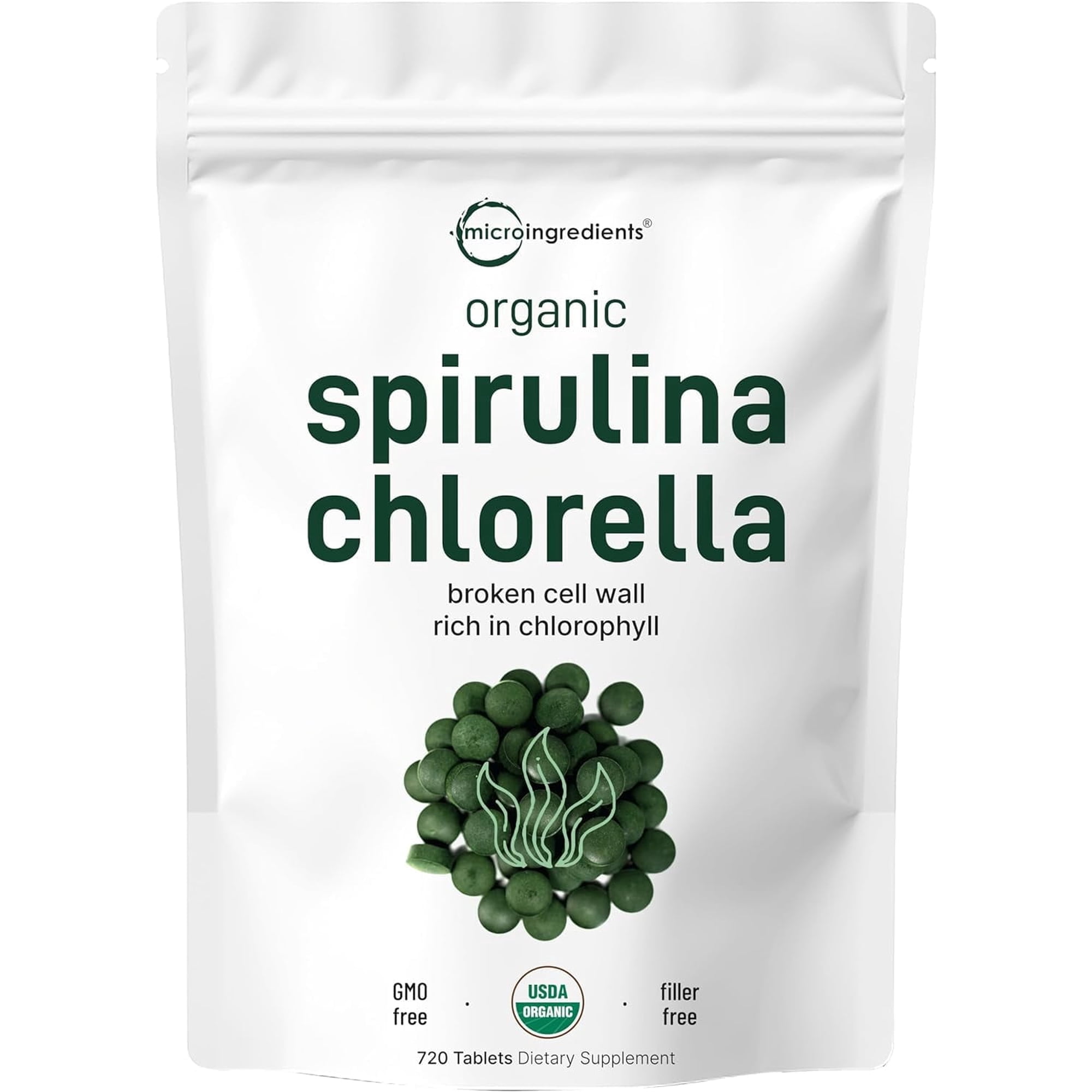 Micro Ingredients Organic Spirulina Chlorella Tablets 3,000mg Per Serving, 720 Tablets (4 Month Supply) | 50/50 Blend Superfood
