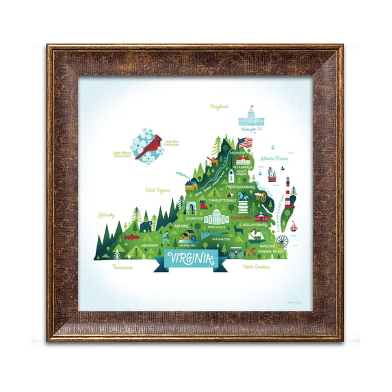 Gango Home Decor Contemporary Illustrated Virginia by Michael Mullan (Ready to Hang); One 12x12in Gold Trim Framed Print