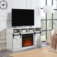 thumbnail image 3 of Electric Fireplace TV Stand for 60 65" TV, Farmhouse Entertainment Center with Multifunctional Fireplace, Sliding Double-Door Cabinet, 8 Shelves, White, 3 of 10