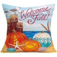 thumbnail image 3 of Welcome Fall Pillow Covers Cotton Linen Ocean Beach Theme Sea Starfish Seahorse Anchor Pattern with Pumpkin Bird Decorative Throw Pillow Case Fall Farmhouse Cushion Cover 18"x18" Set of 2 (Wfall-p), 3 of 5