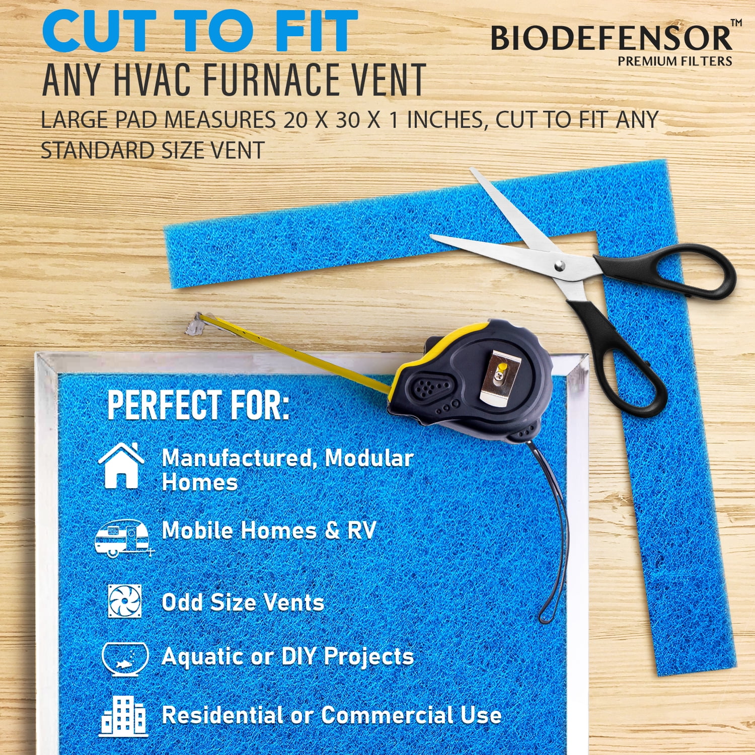 Biodefensor Washable Reusable AC Furnace Filter, MERV 6, 20x30x1 Cut to Fit