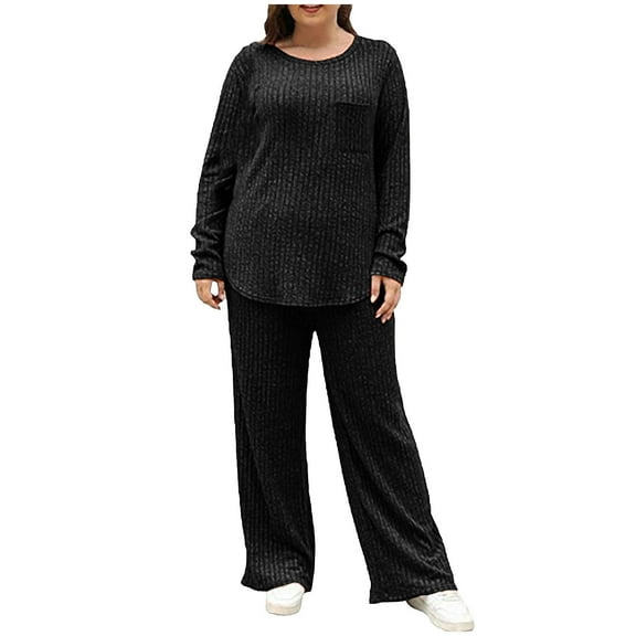 Summer Savings Clearance! yievot Lounge Sets for Women Long Sleeved Two Piece Knitted Sweater Tops and Pants Pajama Loungewear Ladies Sleepwear Sets