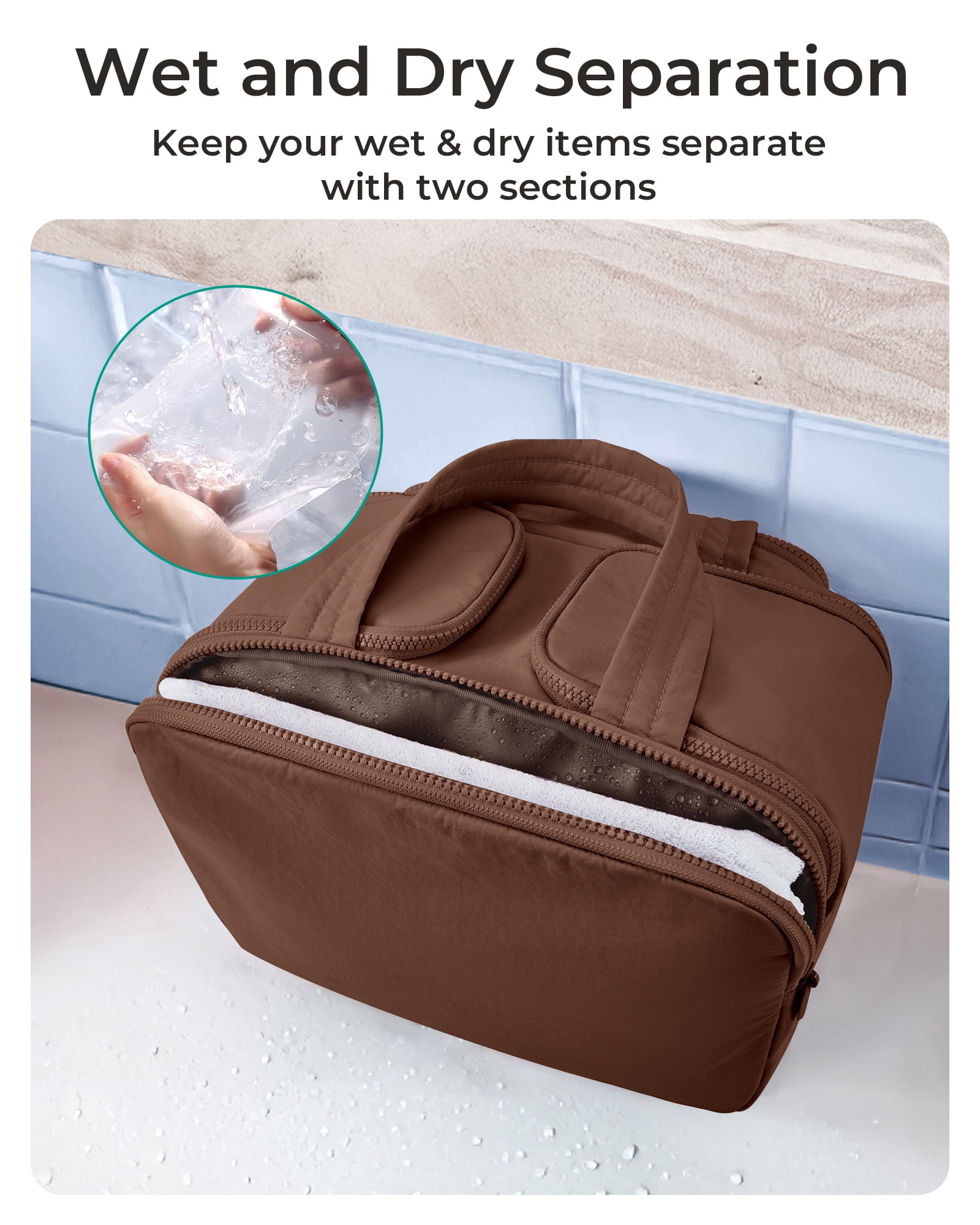BAGSMART Crush Toiletry Bag for Travel, Lightweight Large Wide-open Travel Bag for Women, Puffy Cosmetic Makeup Bag Organizer with Handle for Accessories,Essentials, Toiletries, Coffee