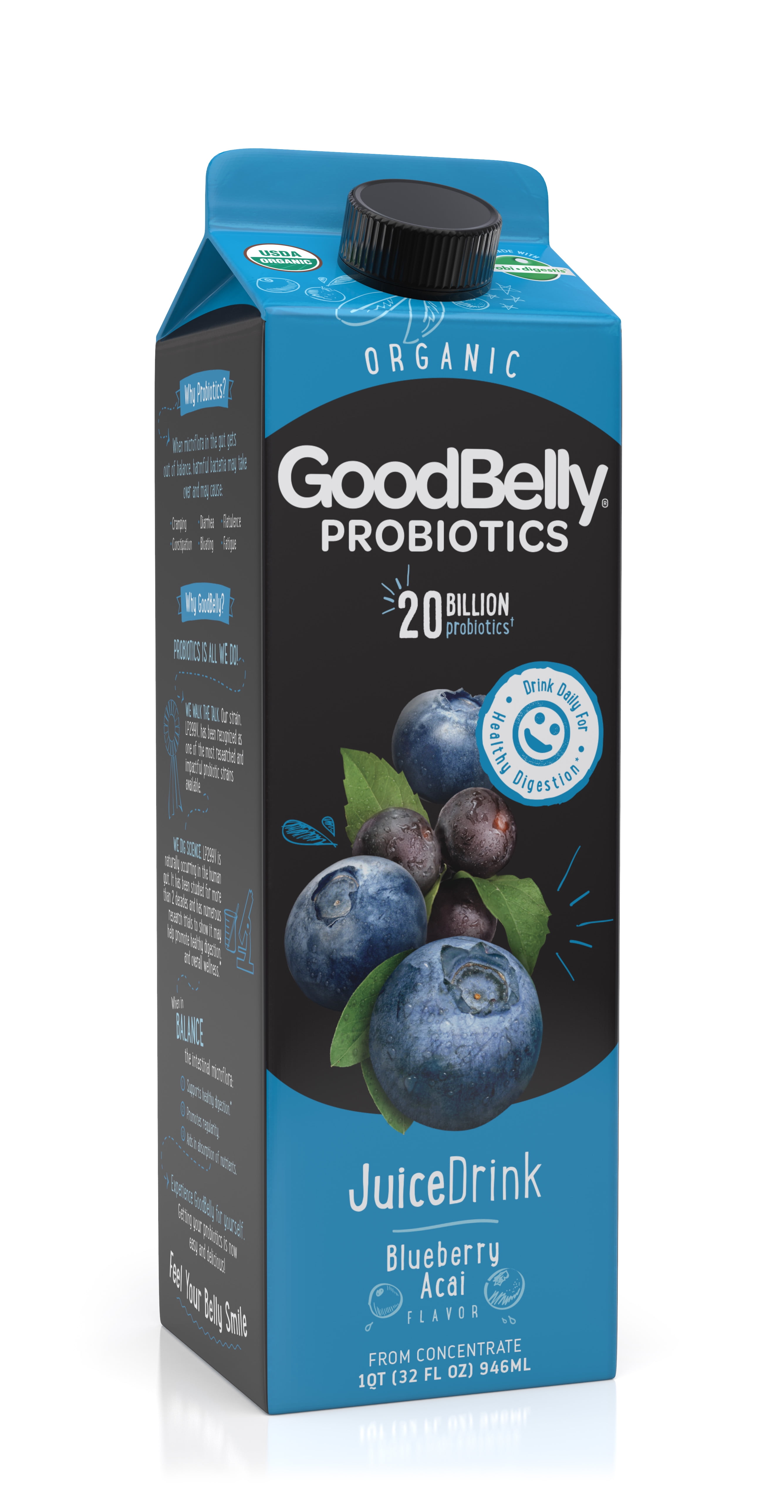 GoodBelly Probiotics Organic Blueberry Acai Juice Drink, 27.05 Fl.Oz