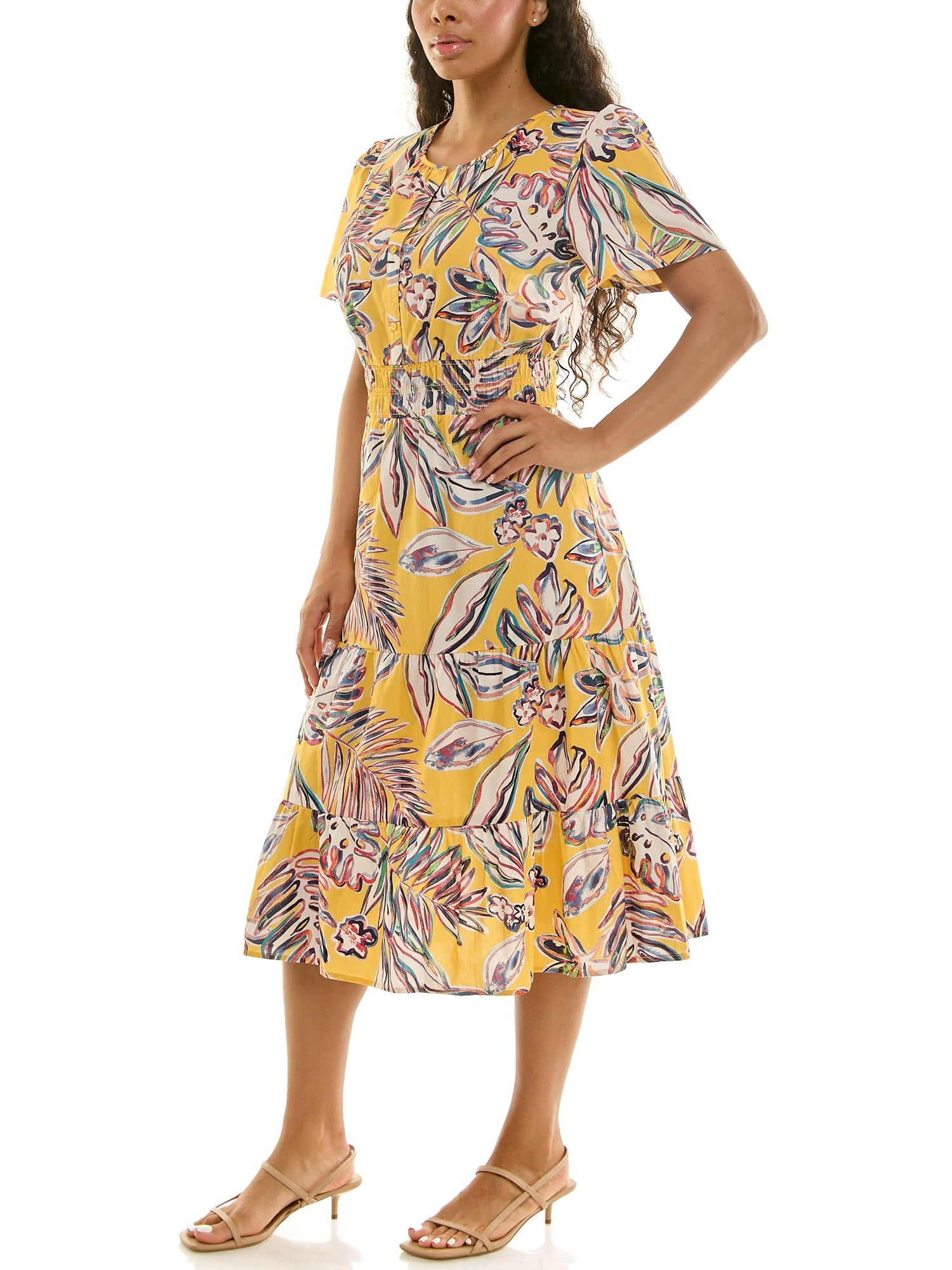 Split Neck Tiered Maxi Dress