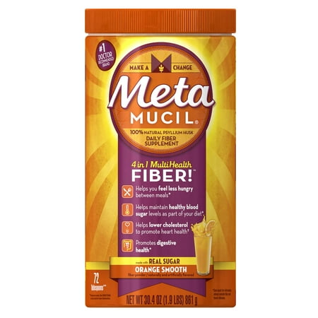 Metamucil Psyllium Fiber Supplement by Meta Orange Smooth Powder, 30.4 oz, 72 doses