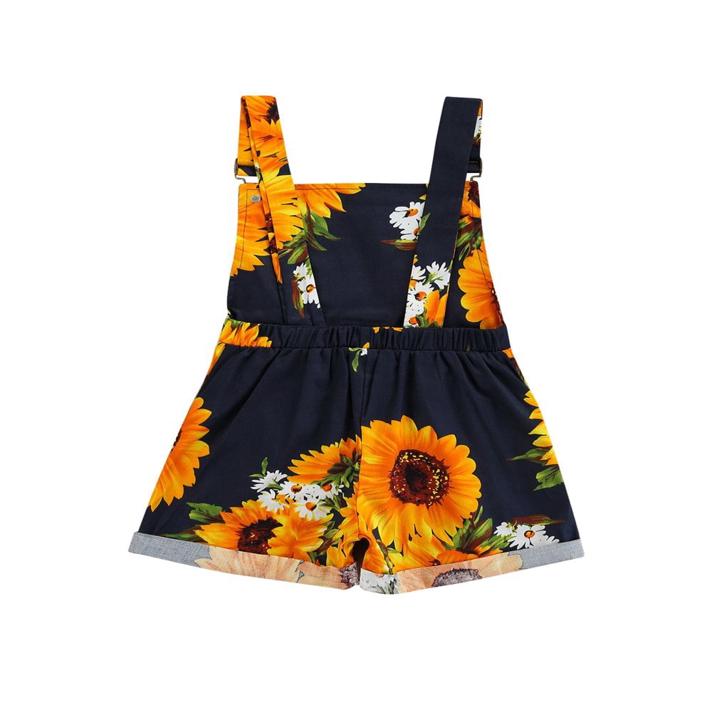 OUSITAID Barboteuse Courte Sans Manches à Col Carré pour Bébés Filles à Imprimé Tournesol
