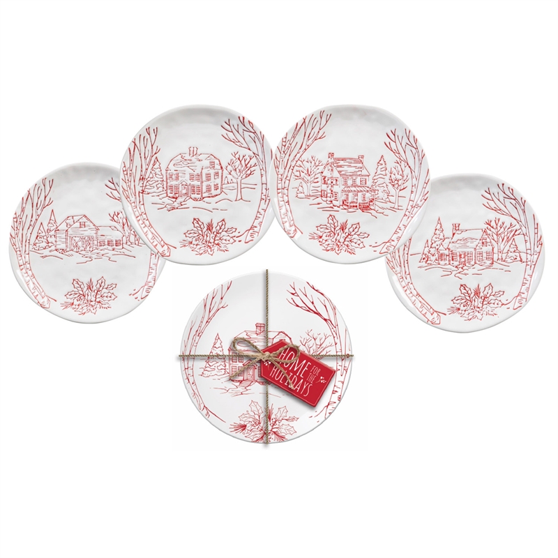 Holiday Farmhouse Ceramic 6" Appetizer Plate Gift Set w/ Gift Tag, set