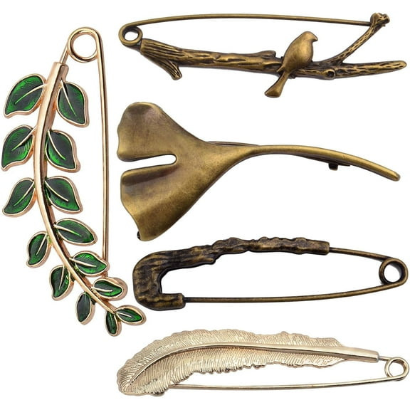 5pcs 5 Styles Extra Large Safety Pins Vintage Alloy Brooches Safety Pins Heavy Duty Quality Lapel Pins for Scarf Blankets Skirts Kilts Knitted Fabric Crafts