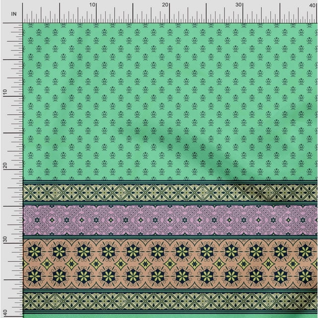 Soimoi Moss Georgette Fabric Swirl,Leaves & Floral Panel Decor Fabric Printed Yard 42 Inch Wide