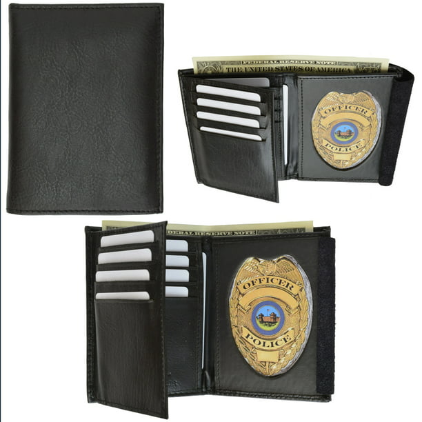 1 RFID Blocking Leather Wallet Badge Holder Sheriff Officer ID Police ...