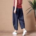 thumbnail image 1 of Pantalones anchos de lino y algodón pequeños para mujer, pantalones casuales de lino de nueve puntos que combinan con todo, sueltos y de talla grande para uso exterior, 1 of 6