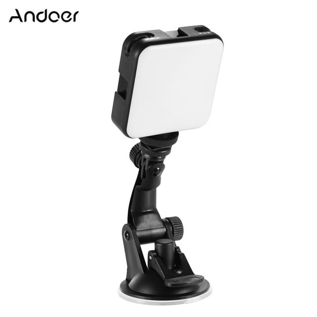 Andoer W64 Kit d'Éclairage de Visioconférence avec 6W Mini Vlog Bicolore LED Lumière 2500K-6500K Dimmable Rechargeable 3 Chaussures Froides + Support de Ventouse pour Ordinateur Portable Live Streaming Réunion en Ligne