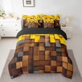 thumbnail image 2 of Homewish Brown Yellow Plaid Grid 7pcs Bedding Comforter Set For Boys Girls,Futuristic Cubes Queen Bedding Sets Super Cozy,Abstract Geometric Queen Sheet Sets,Super Cozy Room Decor,Reversible, 2 of 8