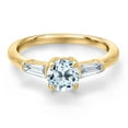 thumbnail image 3 of Gem Stone King 10K Yellow Gold Sky Blue Topaz and Lab Grown Diamond Engagement Ring for Women | 1.30 Cttw | Round 6MM | Gemstone November Birthstone | Size 5, 3 of 6