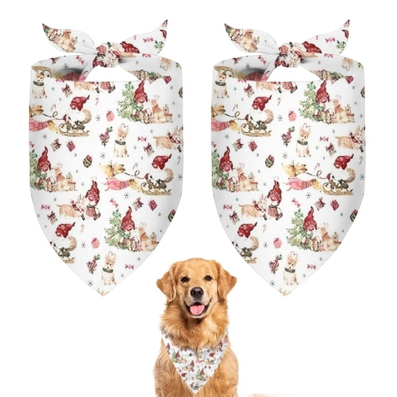 Dog Bandana 2 Pack,White Christmas Gnome Pattern Bandanas for Dogs,Cat Bandana,Small/ Large Dog Bandana 2 Size,Dog Bandanas Girl Boy