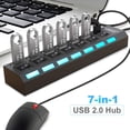 thumbnail image 7 of 7 Port High Speed USB 2.0 Hub w/Individual Power Switches On Off and LEDs, Compatible with Laptop PC USB Flash Drive Smartphone Transfer Data Speed up to 480Mbps Supports Windows Mac OS Linux, 7 of 7