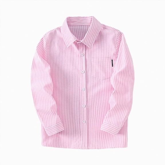 WXFAZCVU Boys Dress Shirts Kids Lines Long Sleeved Button Down Shirt Versatile Daily Wear Size 13-14 Years