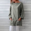 thumbnail image 2 of Long Sleeve Graphic T Shirts for Women Long Sleeve Linen Shirt Boat Neck Loose Plain Casual Lightweight Spring Fall Shirts Linen Tops with Pockets Ship Leader Women's Long Sleeve T-Shirt, 2 of 5