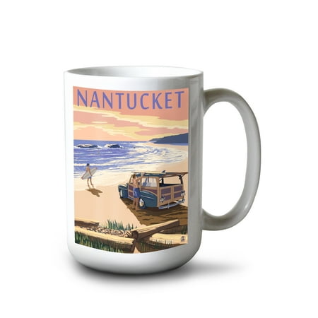 

15 fl oz Ceramic Mug Nantucket Massachusetts Woody on Beach Dishwasher & Microwave Safe