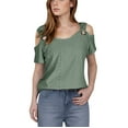 thumbnail image 2 of Womens Clothing Homenesgenics Womens Tops 2025 Women's Fashion Casual Solid Color Shoulder Leakage Short Sleeve Pullover Short Sleeve Tops Green M, 2 of 7