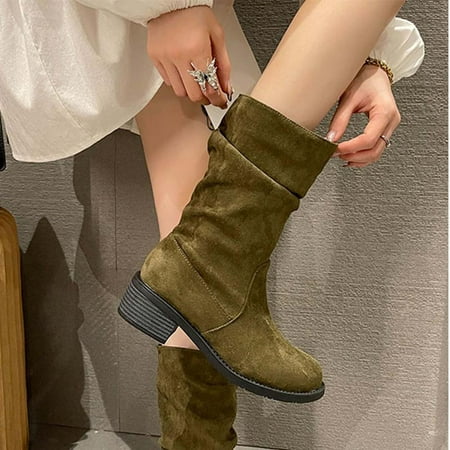 

Tdoqot Womens Thigh High Boots- Mid-Heel Chunky Heel Christmas Gifts Warm Women s Mid Calf Boots Army Green 41