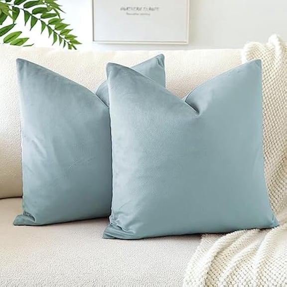 Eryueer Pack of 2 Velvet Soft Solid Cushion Covers 40x40 cm 16x16 Inch Decorative Throw Pillow Covers Square Cushion Case Home Decor Pillow Cases for Couch Sofa Living Room Bedroom (Light Blue)
