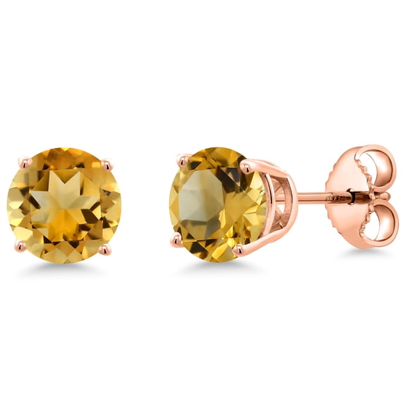 Gem Stone King 18K Rose Gold Plated Silver Yellow Citrine Stud Earrings for Women | 1.60 Cttw | Gemstone November Birthstone | Round 6MM