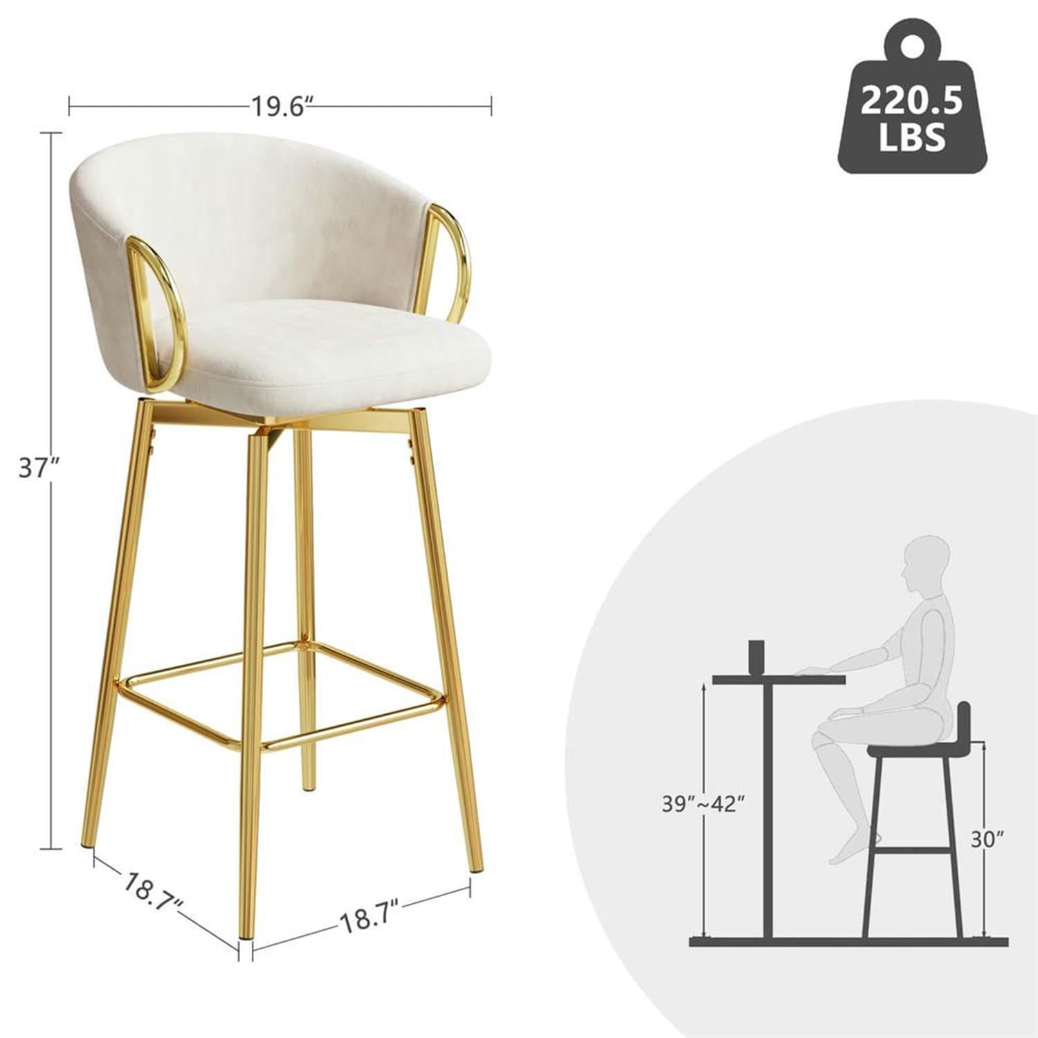 Demi Bonn 37" Counter Height Bar Stools Set of 2, Velvet Swivel Barstools with Back, Kitchen Island Countertop Chairs for Dining Room, Beige
