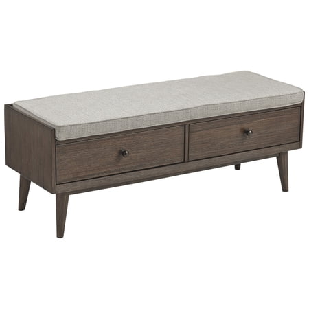 UPC: 0192551524453 | Reversible Fabric Seat Wooden Storage Bench with 2 Drawers  Taupe Brown- Saltoro Sherpi