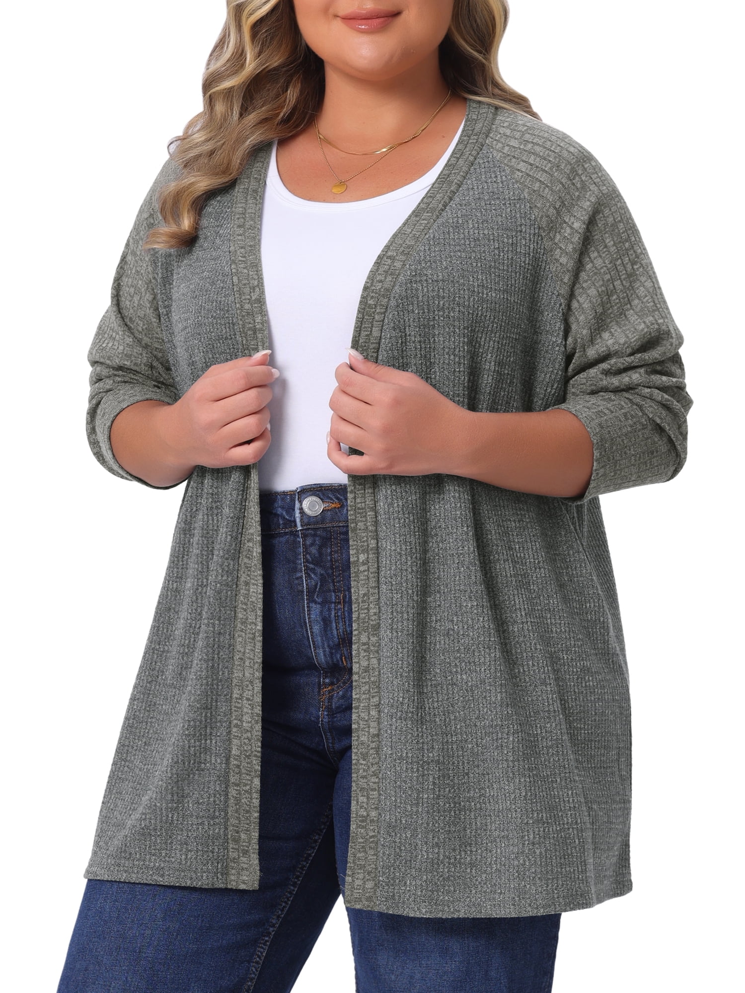 DARING DIVA Women's Plus Open Front Long Sleeve Lightweight Cardigans 3X Dark Grey